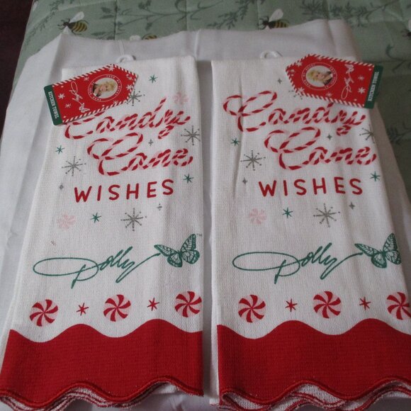 Lot of Two DG Dolly Parton Candy Can Wishes Kitchen Towels Christmas NWT - Picture 1 of 1